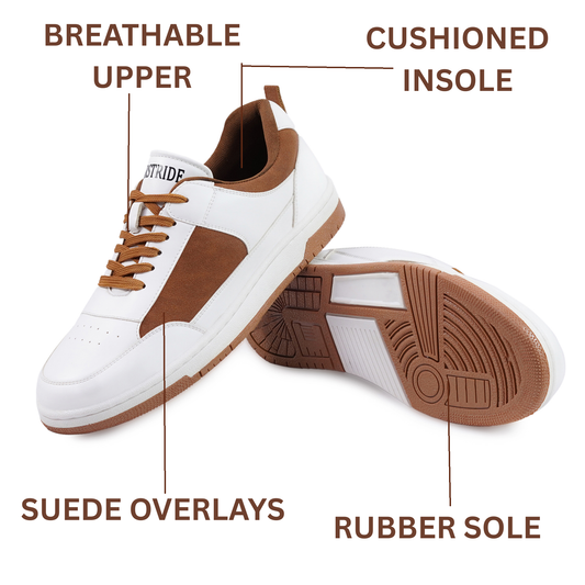 Bearstride Men's White Casual Sneakers – Dual-Tone Stylish Shoes with Color Accents – Comfortable, Lightweight & Perfect