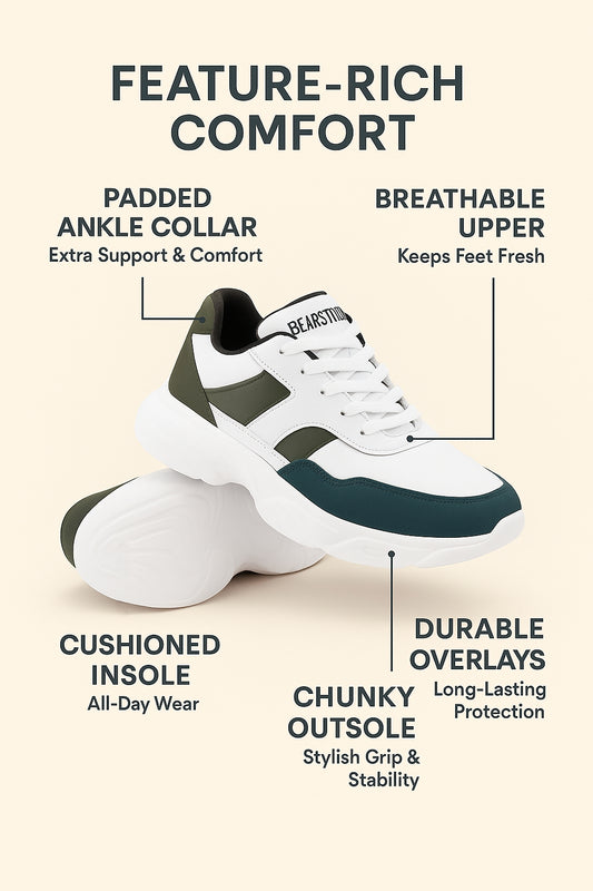 Bearstride Men’s Chunky Sneakers – Bold, Lightweight & Comfortable Shoes | Stylish Casual & Gym Wear | Durable Running & Walking Shoes