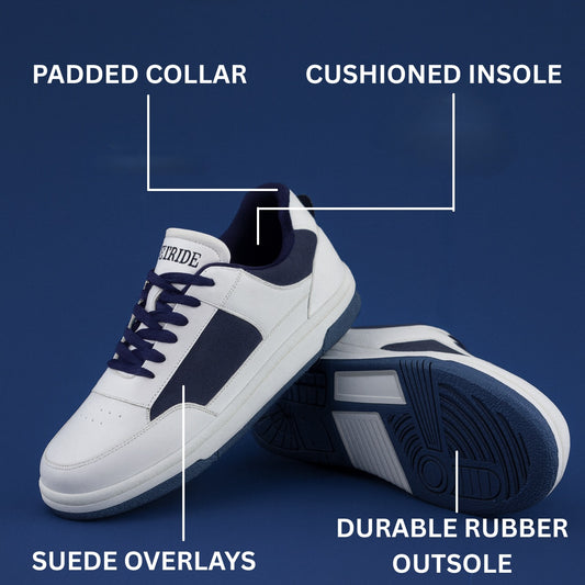 Bearstride Dual-Tone Casual Sneakers – Men's Sneakers in White with Color Accents (White | Navy Blue, UK Footwear Size System, Adult, Men, Numeric, Medium)