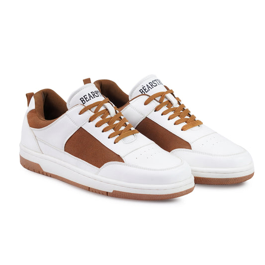 Bearstride Men's White Casual Sneakers – Dual-Tone Stylish Shoes with Color Accents – Comfortable, Lightweight & Perfect