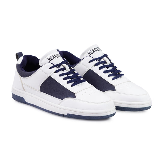 Bearstride Dual-Tone Casual Sneakers – Men's Sneakers in White with Color Accents (White | Navy Blue, UK Footwear Size System, Adult, Men, Numeric, Medium)