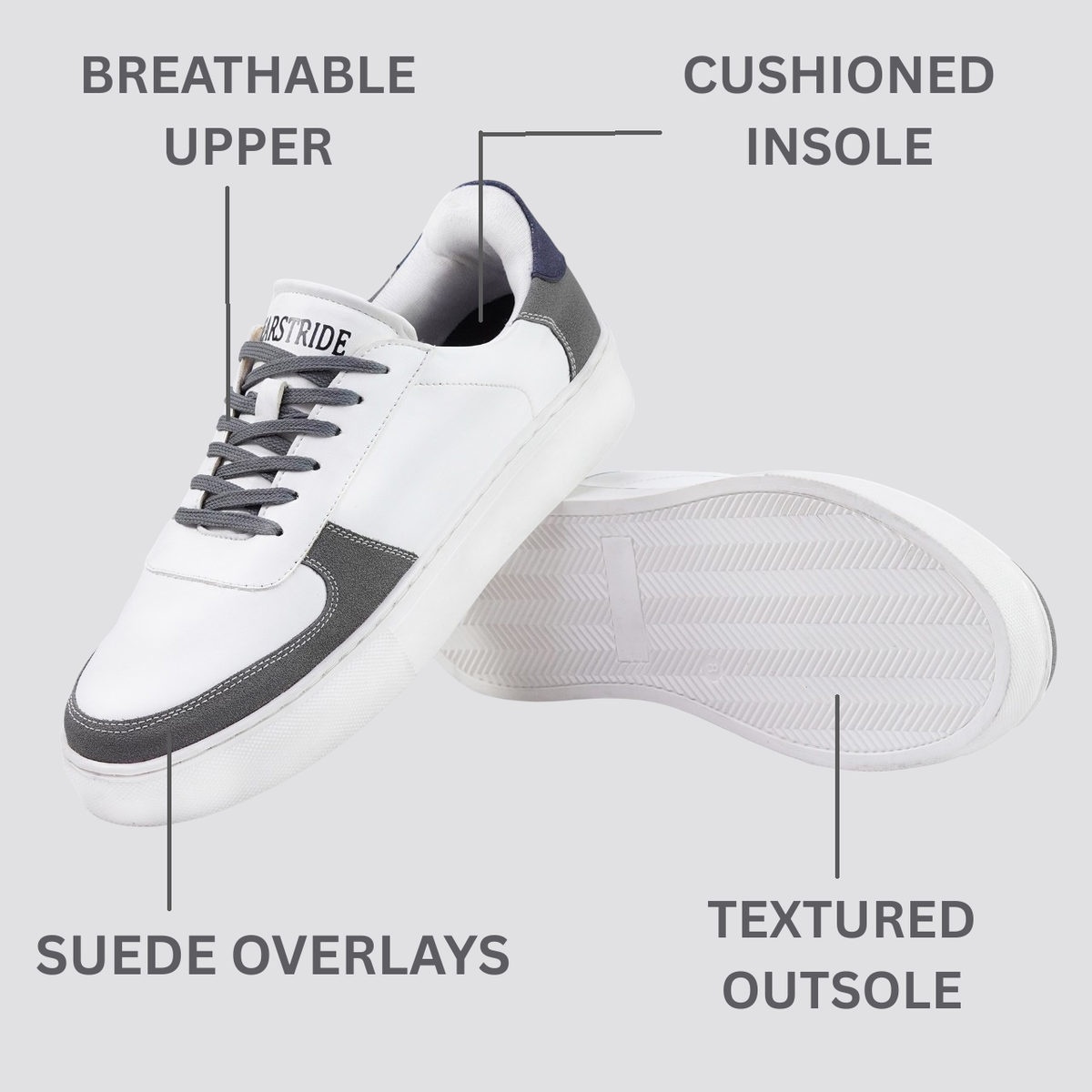 Bearstride Urban Casual Sneakers – Men’s White Streetwear Shoes (White | Steel Grey | Navy Blue, UK Footwear Size System, Adult, Men, Numeric, Medium)