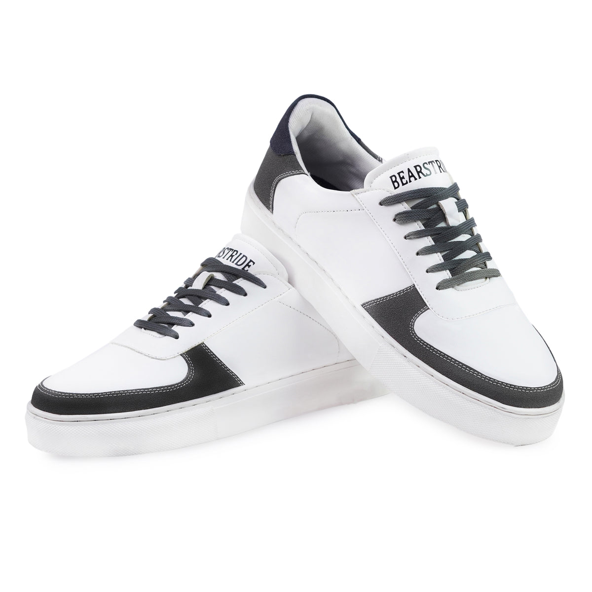 Bearstride Urban Casual Sneakers – Men’s White Streetwear Shoes (White | Steel Grey | Navy Blue, UK Footwear Size System, Adult, Men, Numeric, Medium)