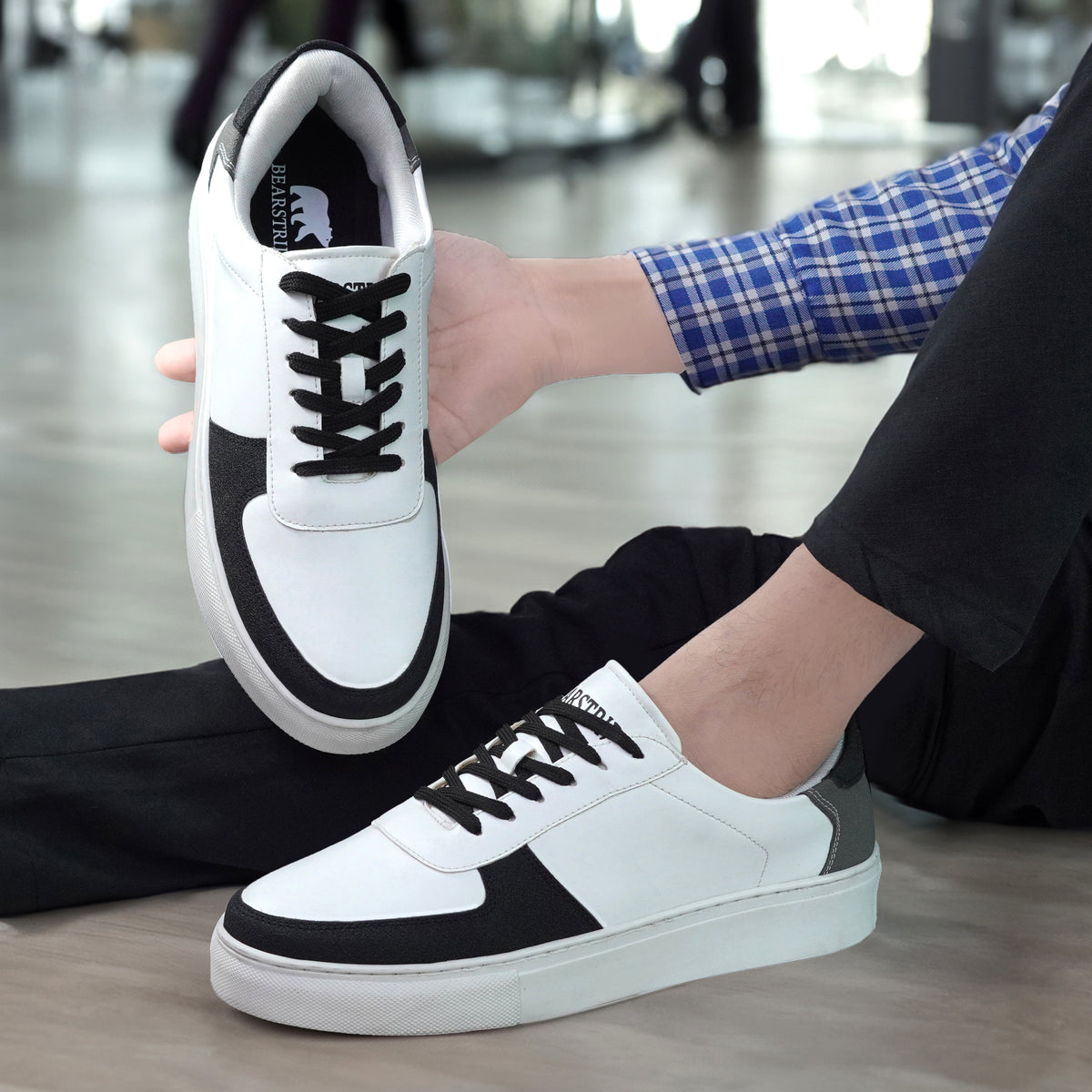 Bearstride Urban Casual Sneakers – Men’s White Streetwear Shoes (White | Jet Black | Charcoal, UK Footwear Size System, Adult, Men, Numeric, Medium)