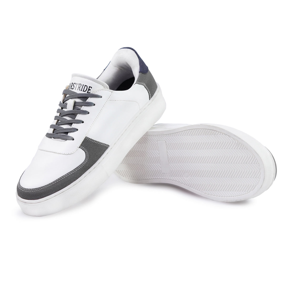 Bearstride Urban Casual Sneakers – Men’s White Streetwear Shoes (White | Steel Grey | Navy Blue, UK Footwear Size System, Adult, Men, Numeric, Medium)