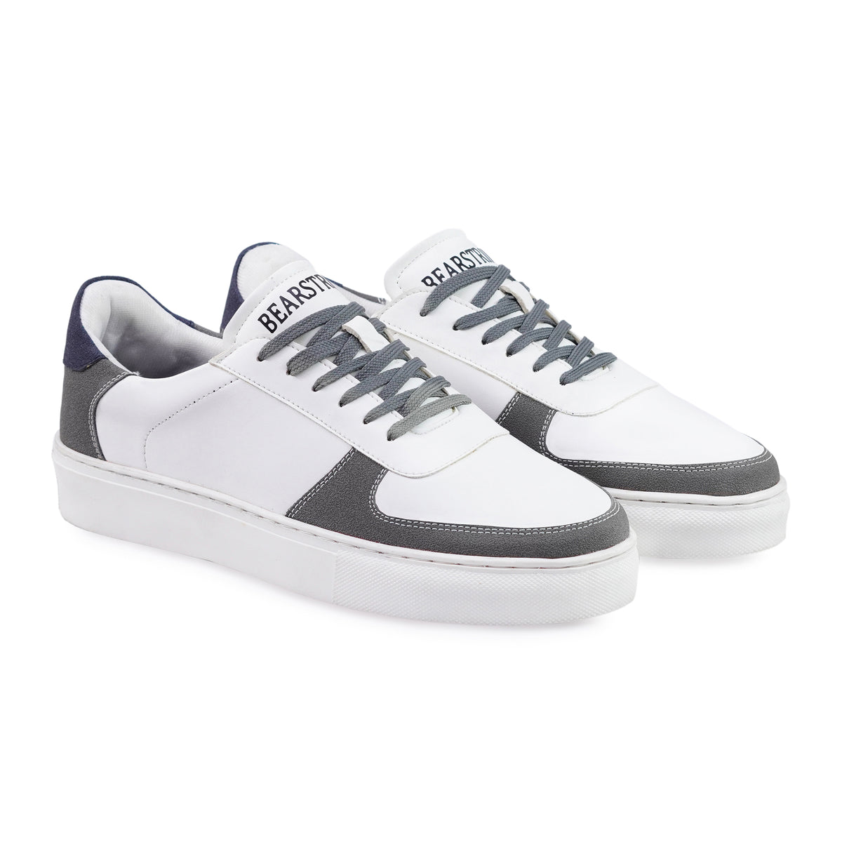 Bearstride Urban Casual Sneakers – Men’s White Streetwear Shoes (White | Steel Grey | Navy Blue, UK Footwear Size System, Adult, Men, Numeric, Medium)