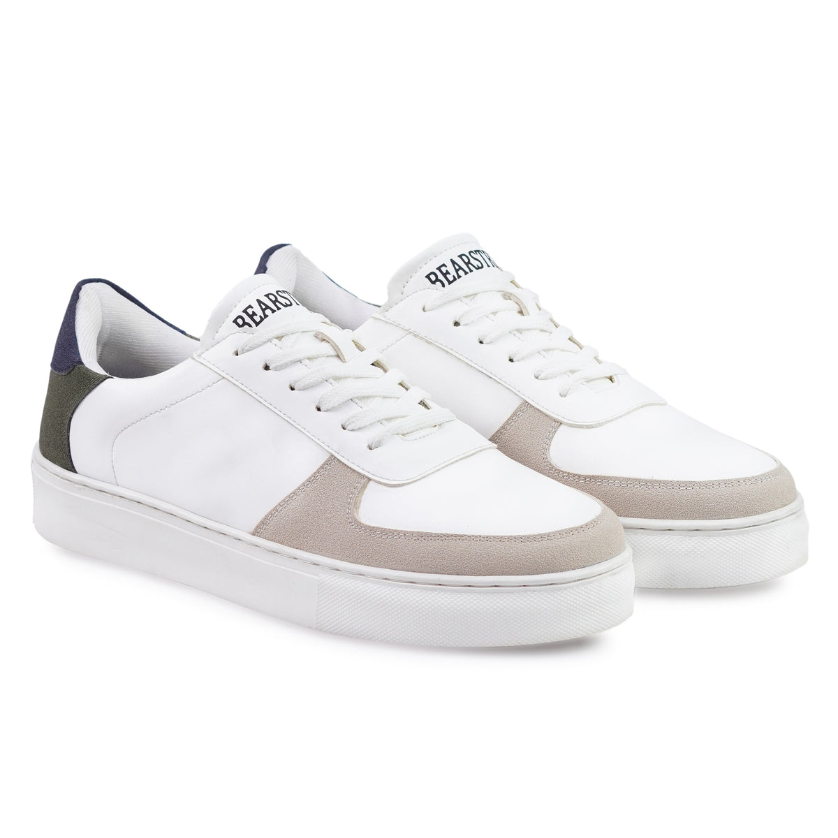 Bearstride Urban Casual Sneakers – Men’s White Streetwear Shoes (White | Sand Beige | Olive, UK Footwear Size System, Adult, Men, Numeric, Medium)