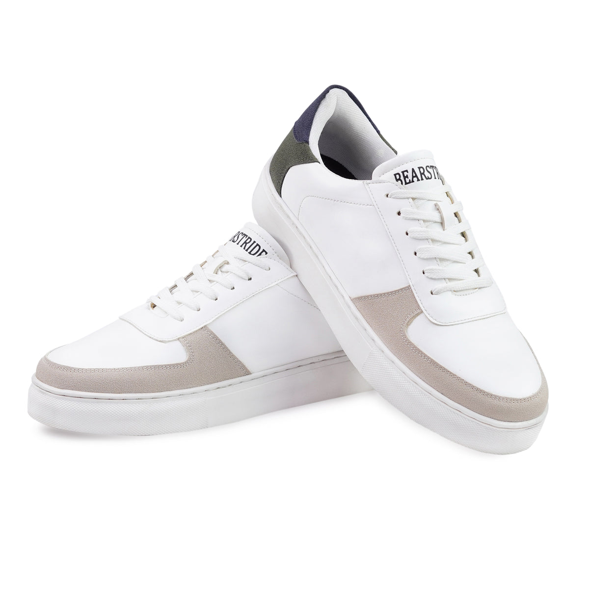 Bearstride Urban Casual Sneakers – Men’s White Streetwear Shoes (White | Sand Beige | Olive, UK Footwear Size System, Adult, Men, Numeric, Medium)