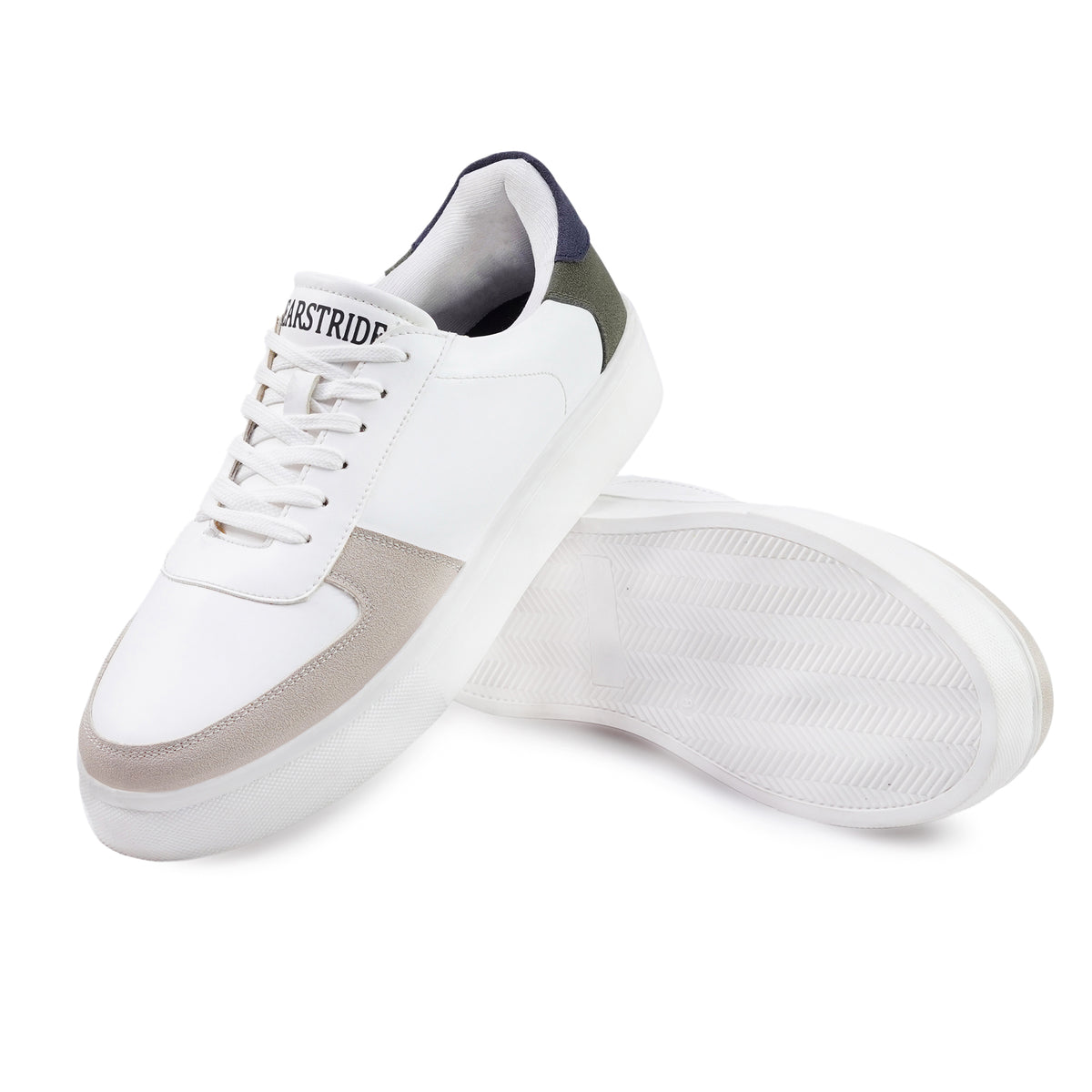 Bearstride Urban Casual Sneakers – Men’s White Streetwear Shoes (White | Sand Beige | Olive, UK Footwear Size System, Adult, Men, Numeric, Medium)