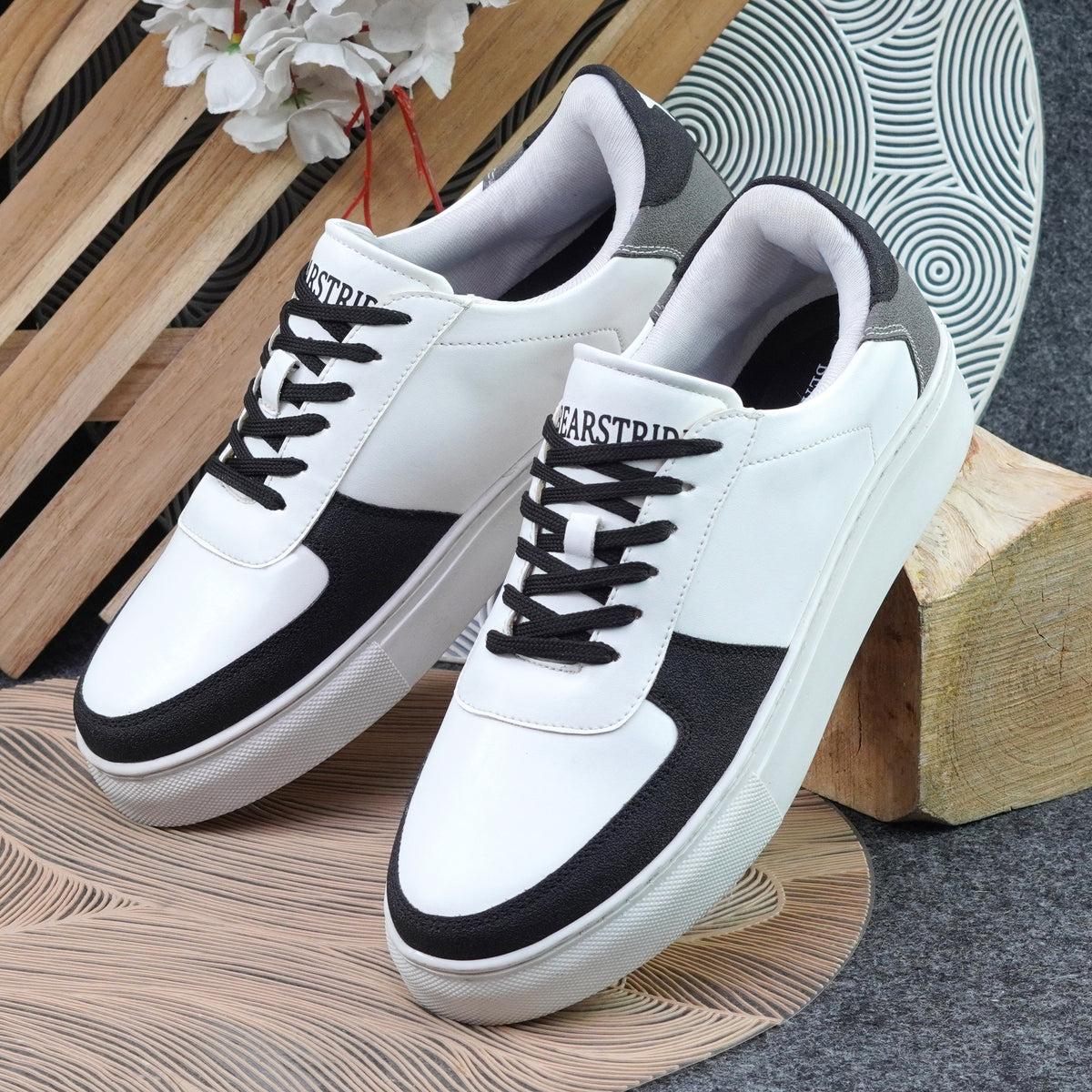 Bearstride Urban Casual Sneakers – Men’s White Streetwear Shoes (White | Jet Black | Charcoal, UK Footwear Size System, Adult, Men, Numeric, Medium)