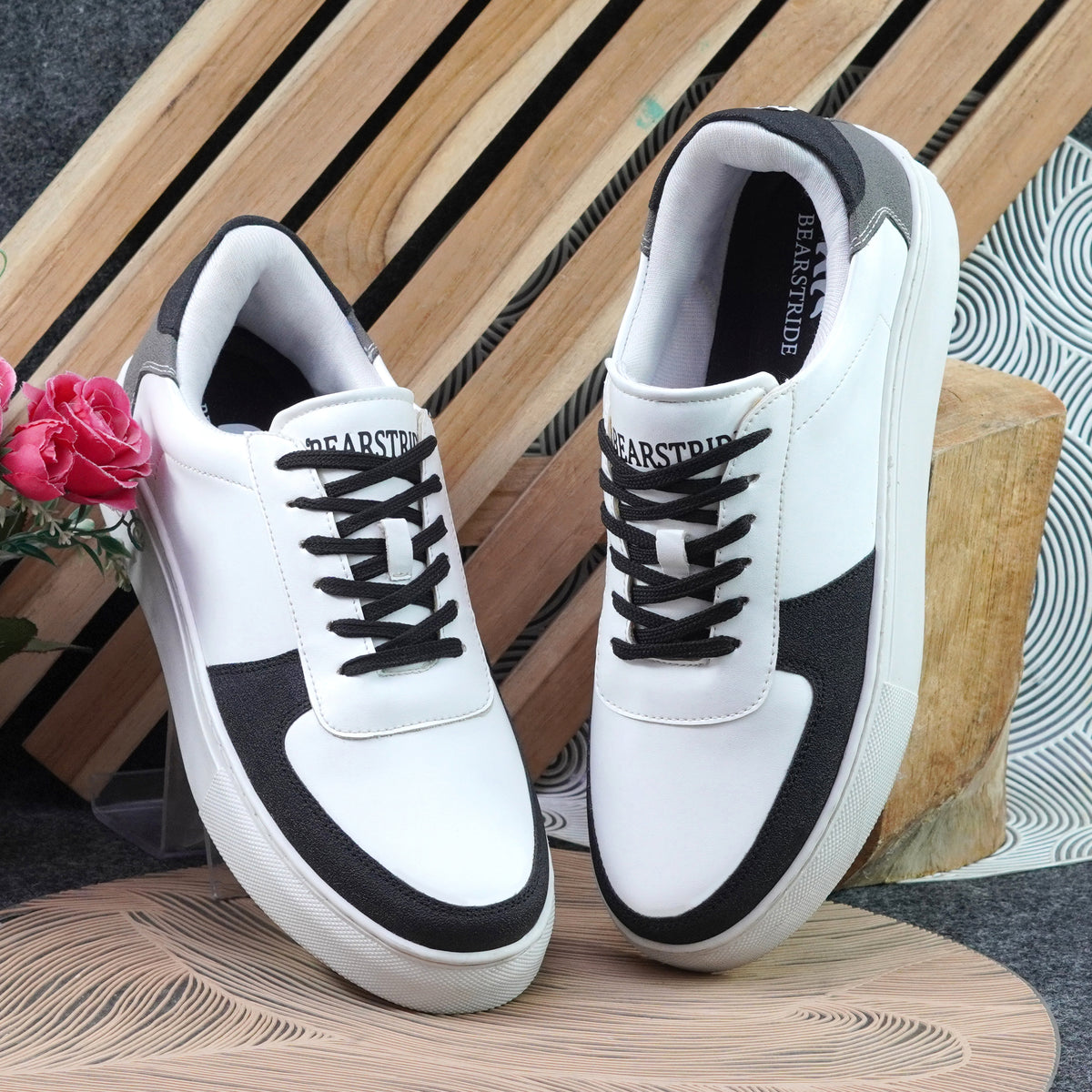 Bearstride Urban Casual Sneakers – Men’s White Streetwear Shoes (White | Jet Black | Charcoal, UK Footwear Size System, Adult, Men, Numeric, Medium)