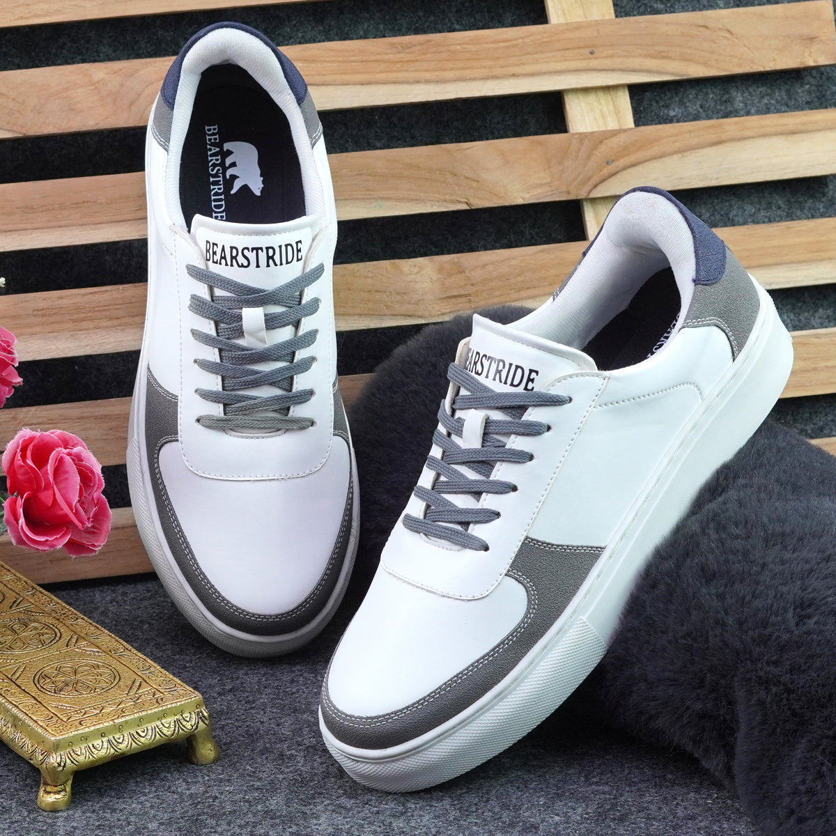 Bearstride Urban Casual Sneakers – Men’s White Streetwear Shoes (White | Steel Grey | Navy Blue, UK Footwear Size System, Adult, Men, Numeric, Medium)