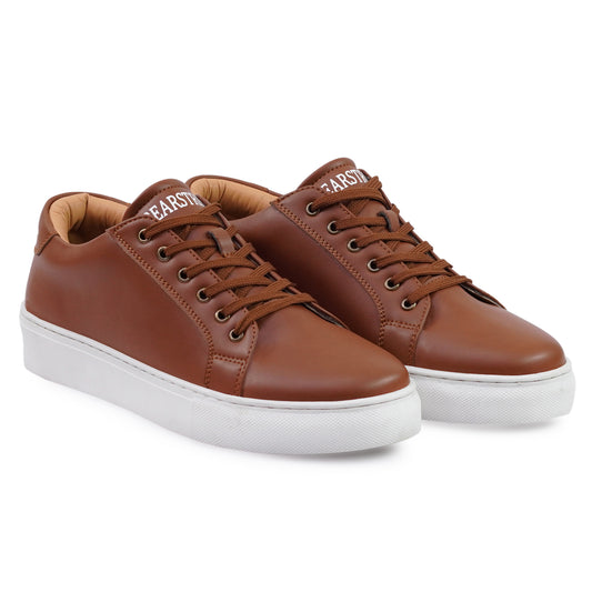Bearstride Classic Low-Top Sneakers, Leather, White Sole (TAN, UK Footwear Size System, Adult, Men, Numeric, Medium)