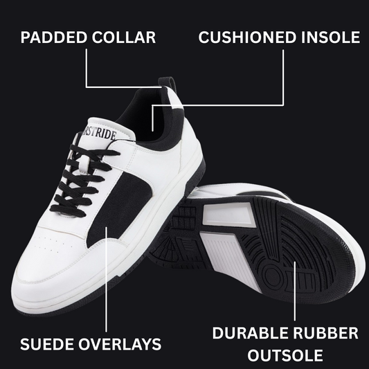 Bearstride Men's White Casual Sneakers – Dual-Tone Stylish Shoes with Color Accents – Comfortable, Lightweight & Perfect
