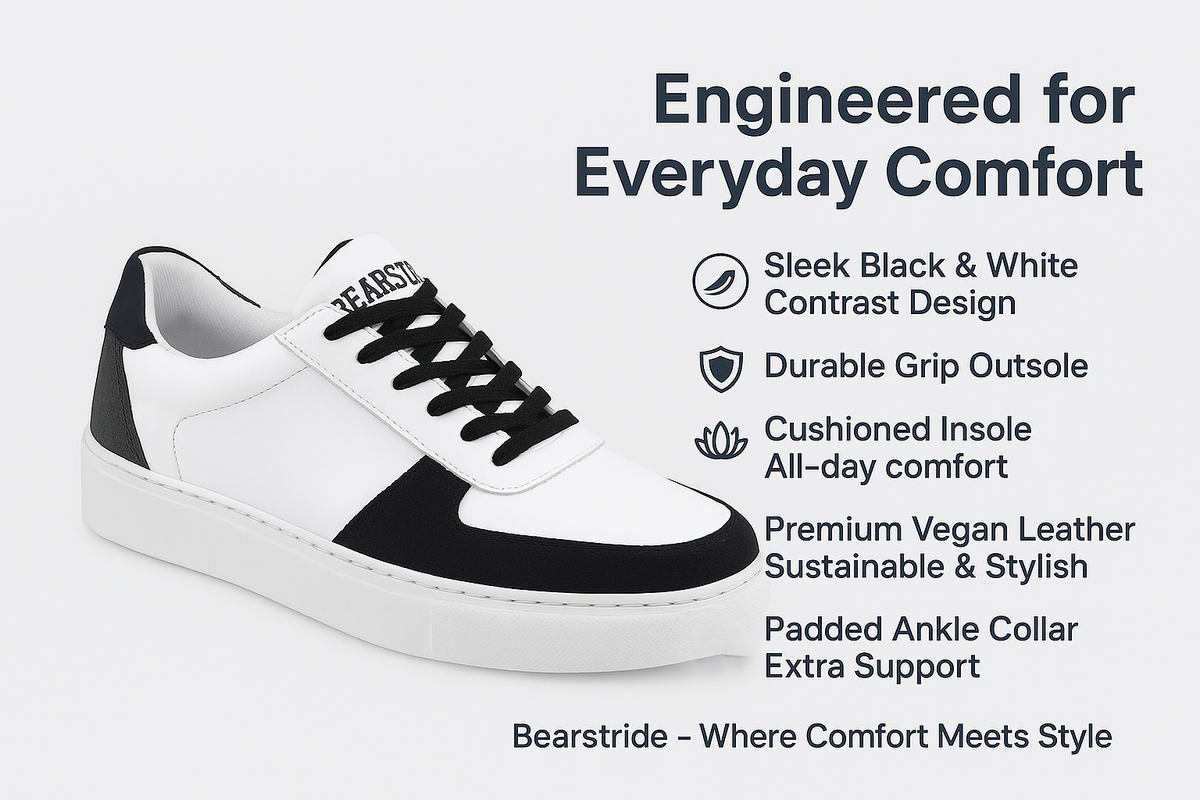 Bearstride Urban Casual Sneakers – Men’s White Streetwear Shoes (White | Jet Black | Charcoal, UK Footwear Size System, Adult, Men, Numeric, Medium)