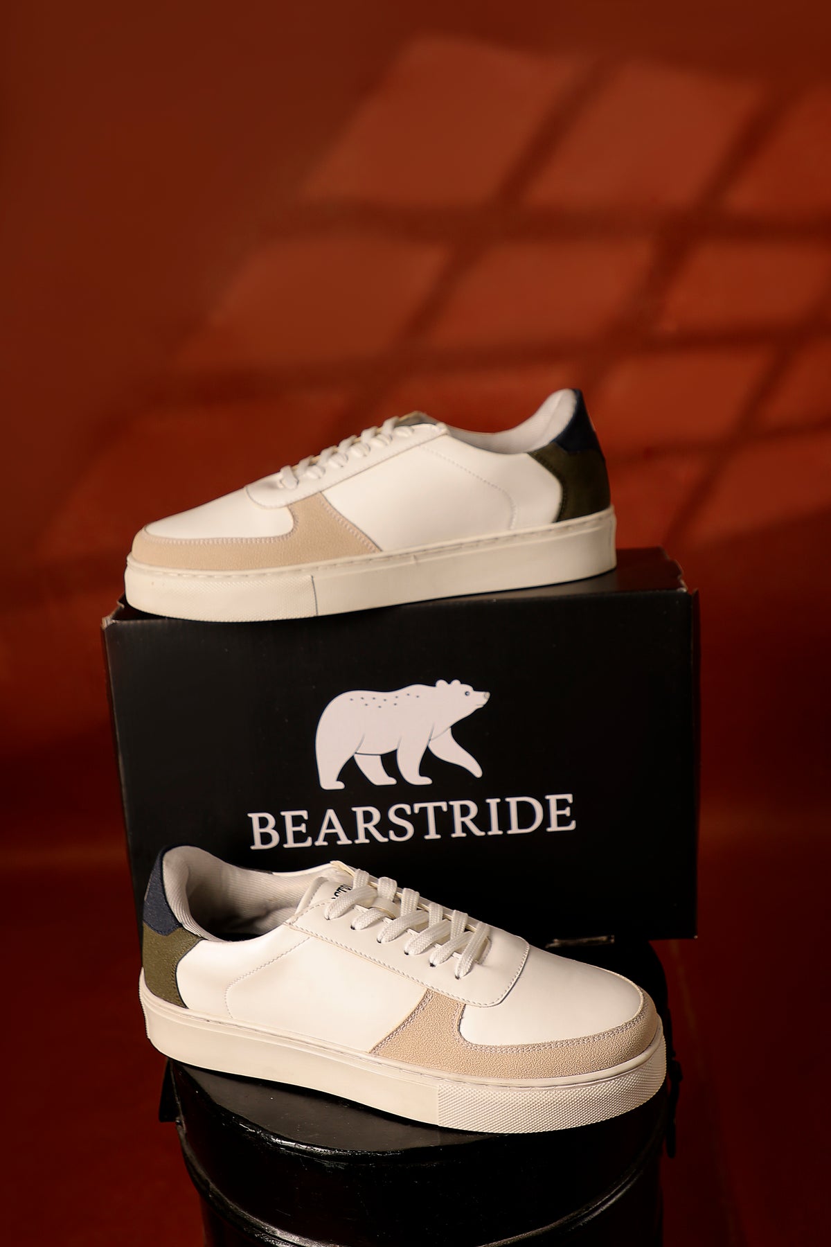 Bearstride Urban Casual Sneakers – Men’s White Streetwear Shoes (White | Sand Beige | Olive, UK Footwear Size System, Adult, Men, Numeric, Medium)