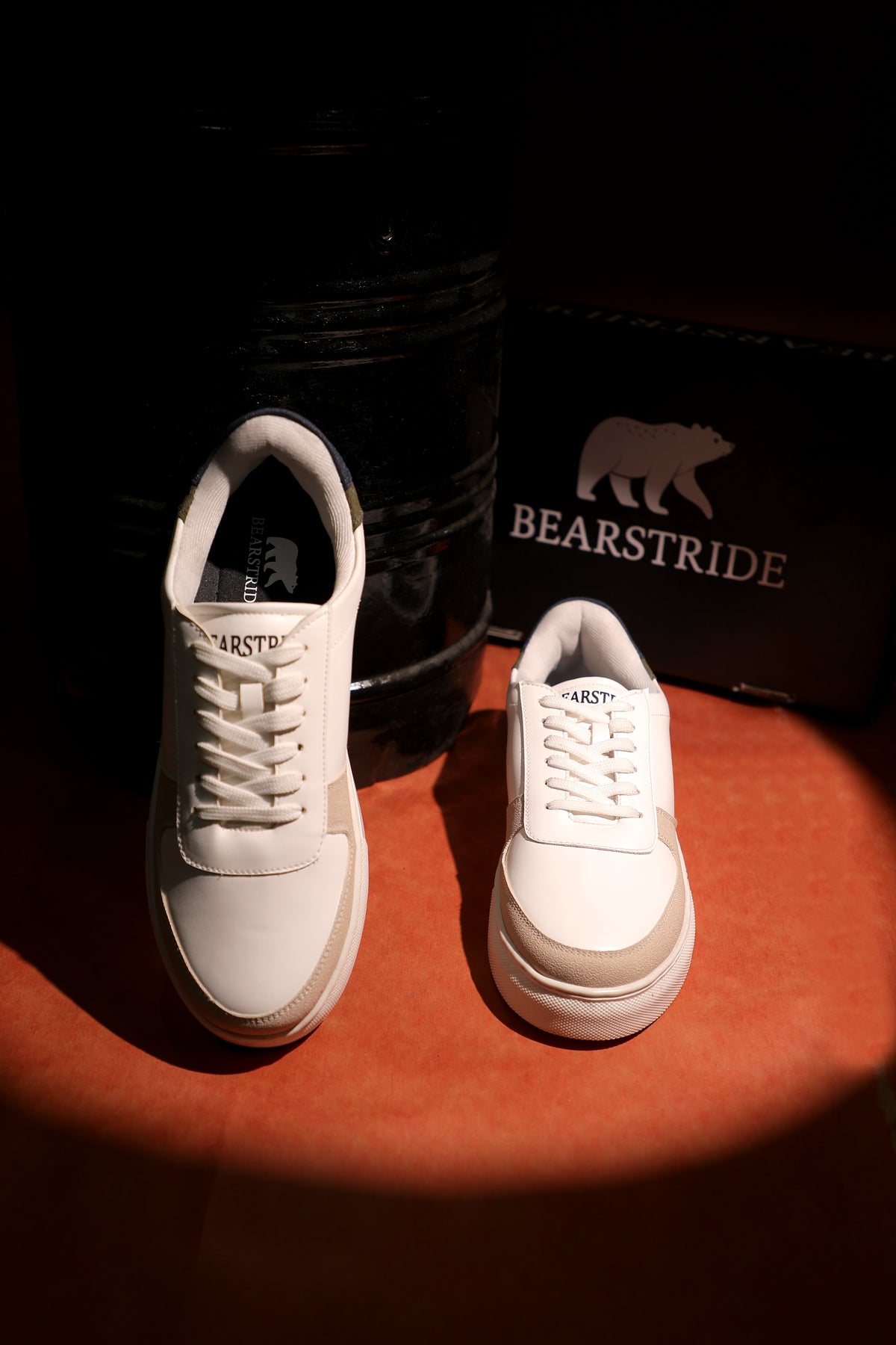 Bearstride Urban Casual Sneakers – Men’s White Streetwear Shoes (White | Sand Beige | Olive, UK Footwear Size System, Adult, Men, Numeric, Medium)