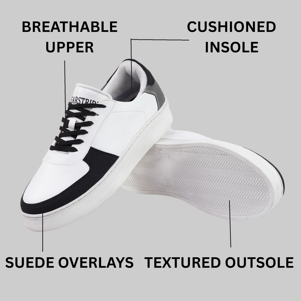 Bearstride Urban Casual Sneakers – Men’s White Streetwear Shoes (White | Jet Black | Charcoal, UK Footwear Size System, Adult, Men, Numeric, Medium)